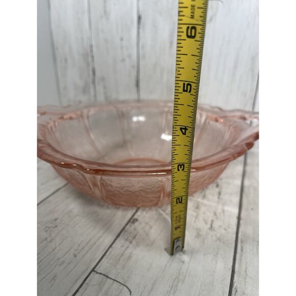 Vintage Jeannette Cherry Blossom Serving Bowl With Handles Pink Depression Glass - Picture 4 of 7